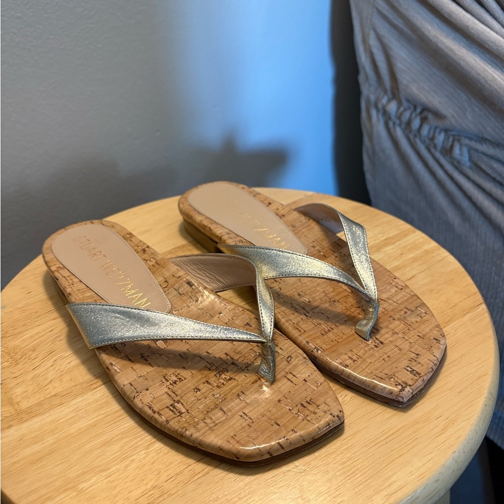 Stuart Weitzman Silver Flip Flops